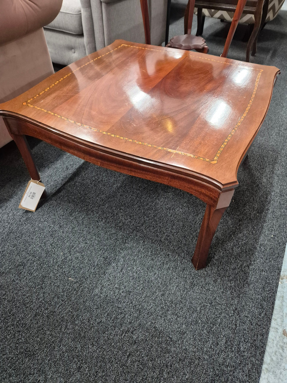 Low mahogany rectangular inlaid occasional table 