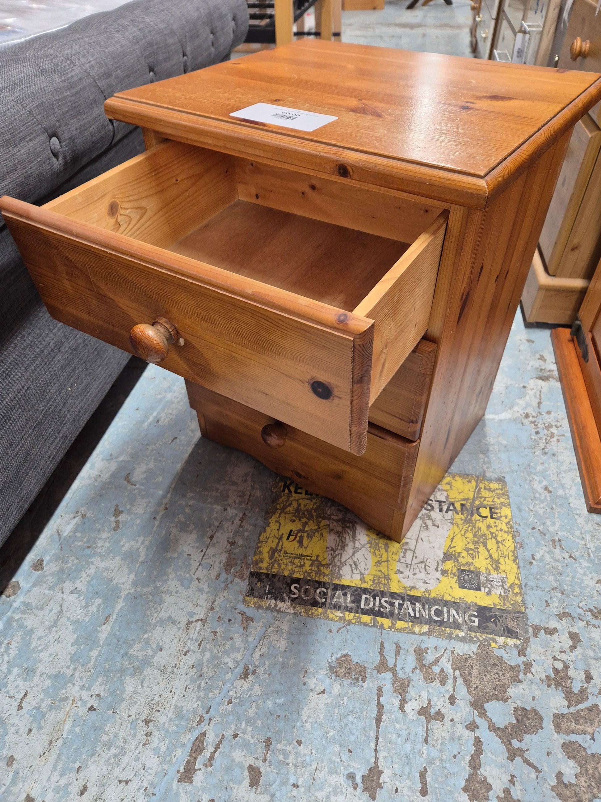 Tall solid pine 3 drawer bedside locker  2125