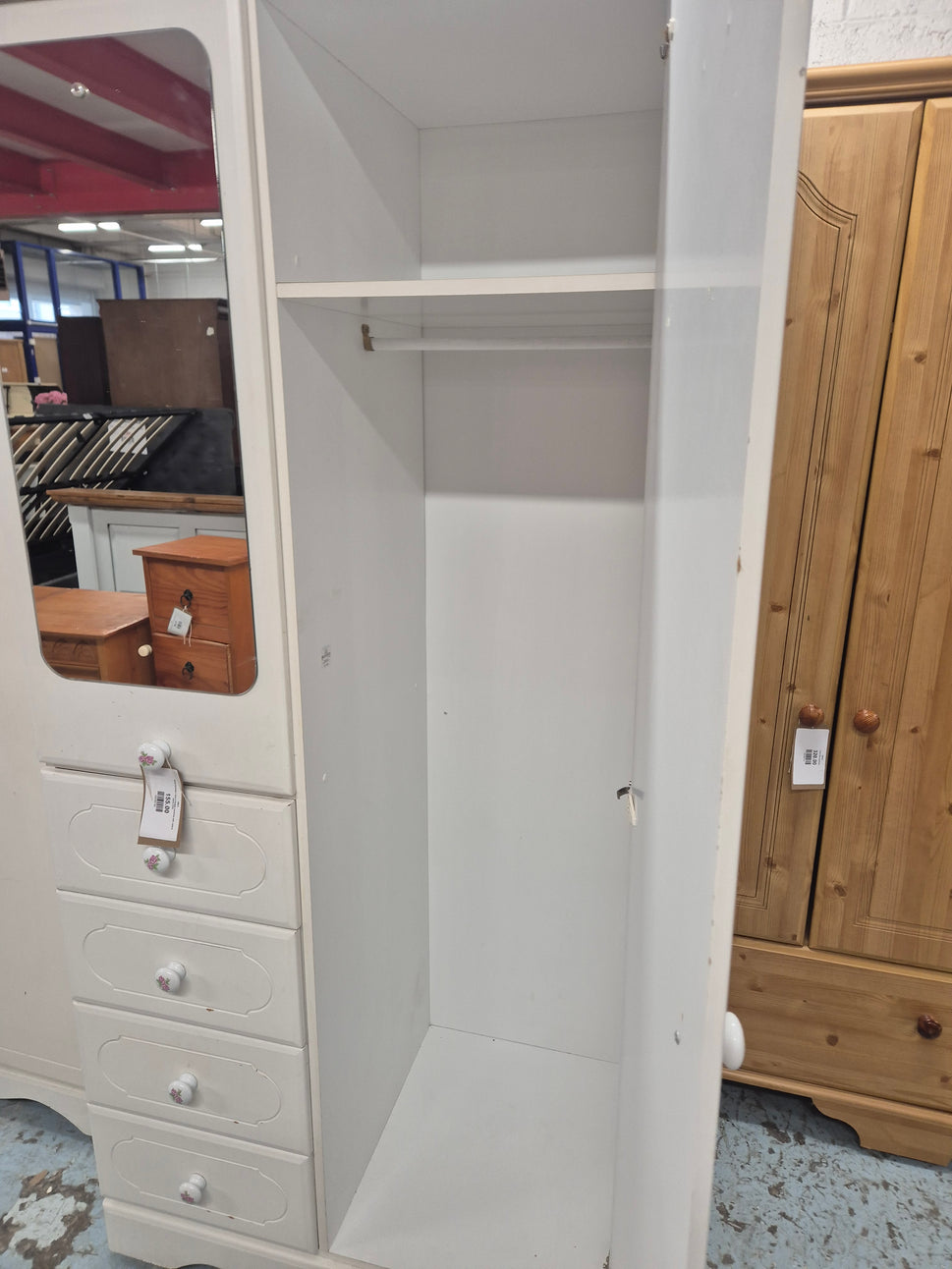 White laminate 2 door 4 drawer wardrobe with central mirror 2125