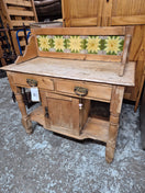 Switch Pitch pine wash stand with green and yellow tiled splashback and drawers H 970 x W 960 x  D 420 mm 2125 2 image