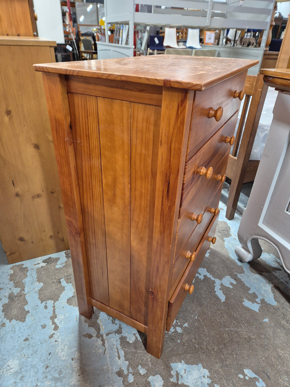 Natural pine tall 5 drawer chest  H 930 x W 720 x D 400 mm  3125