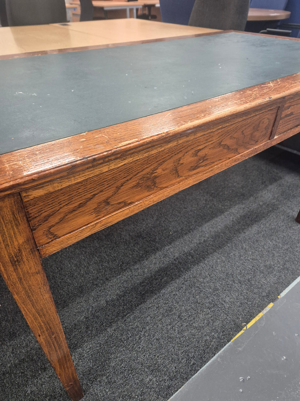 Oak stained partners desk with green leather top and drawers  H 780 x W 1350 x D 750 mm 2125