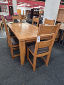 Switch Solid oak extendable dining table with 6 no. matching chairs with brown leatherette seat%A0 2125 2 image