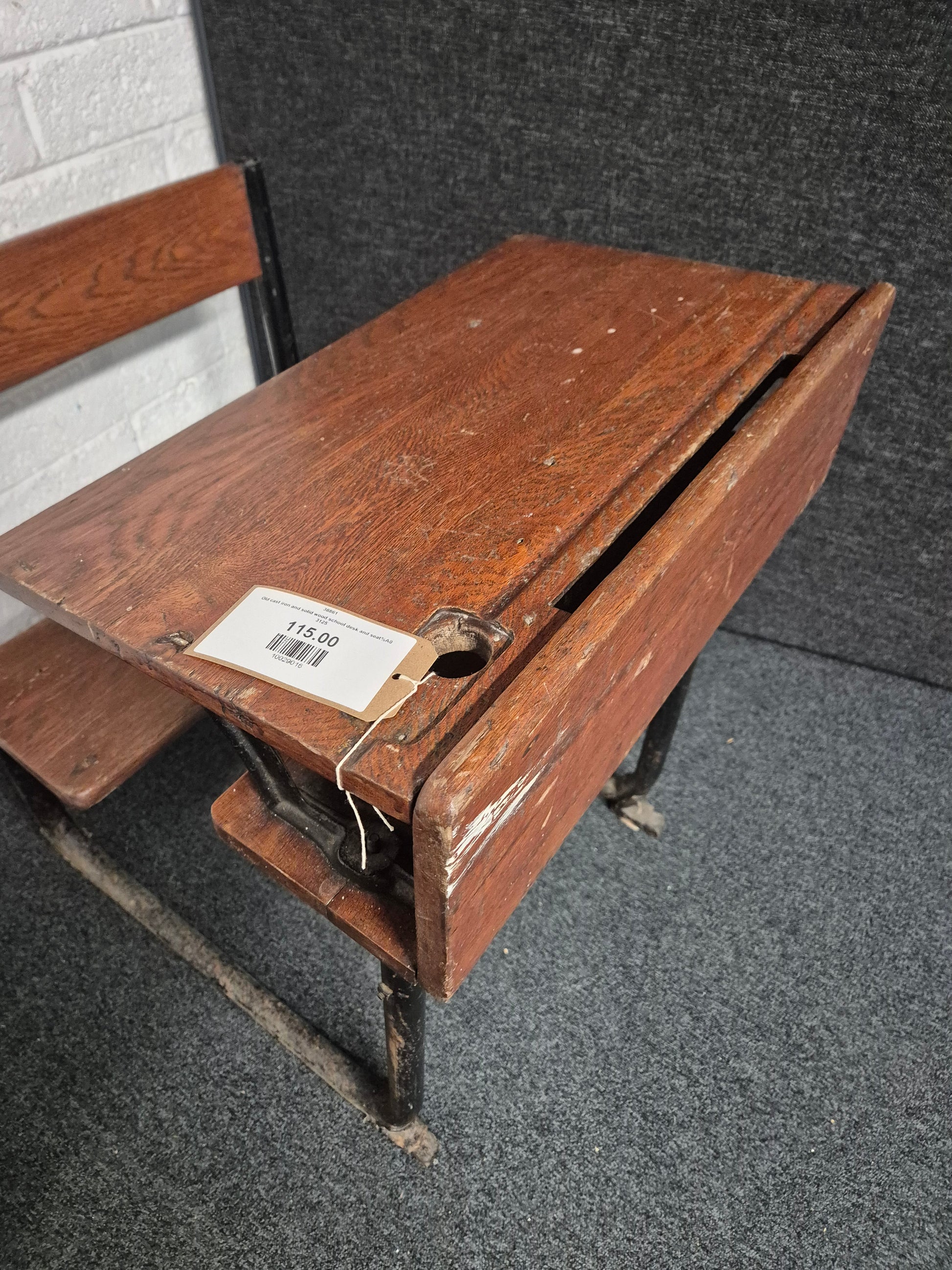 Old cast iron and solid wood school desk and seat%A0 3125