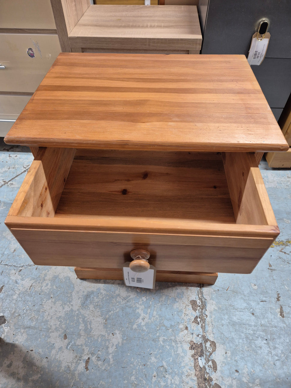 Solid pine 3 drawer bedside locker- circular handles