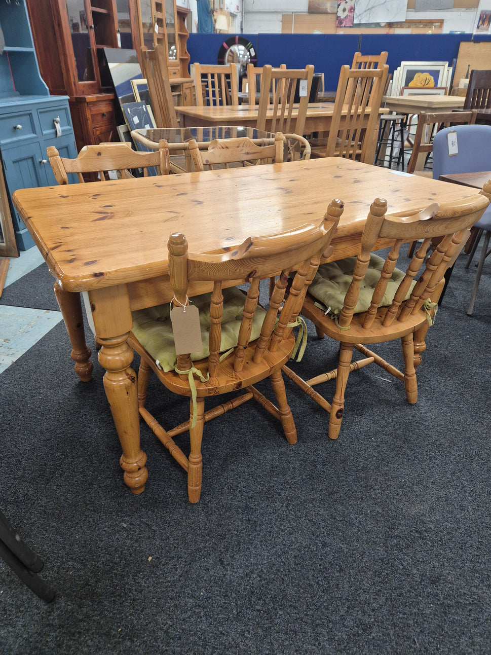 Solid pine farmhouse dining table L 1400 x W 800 x H 750 mm with 4 matching chairs  2125