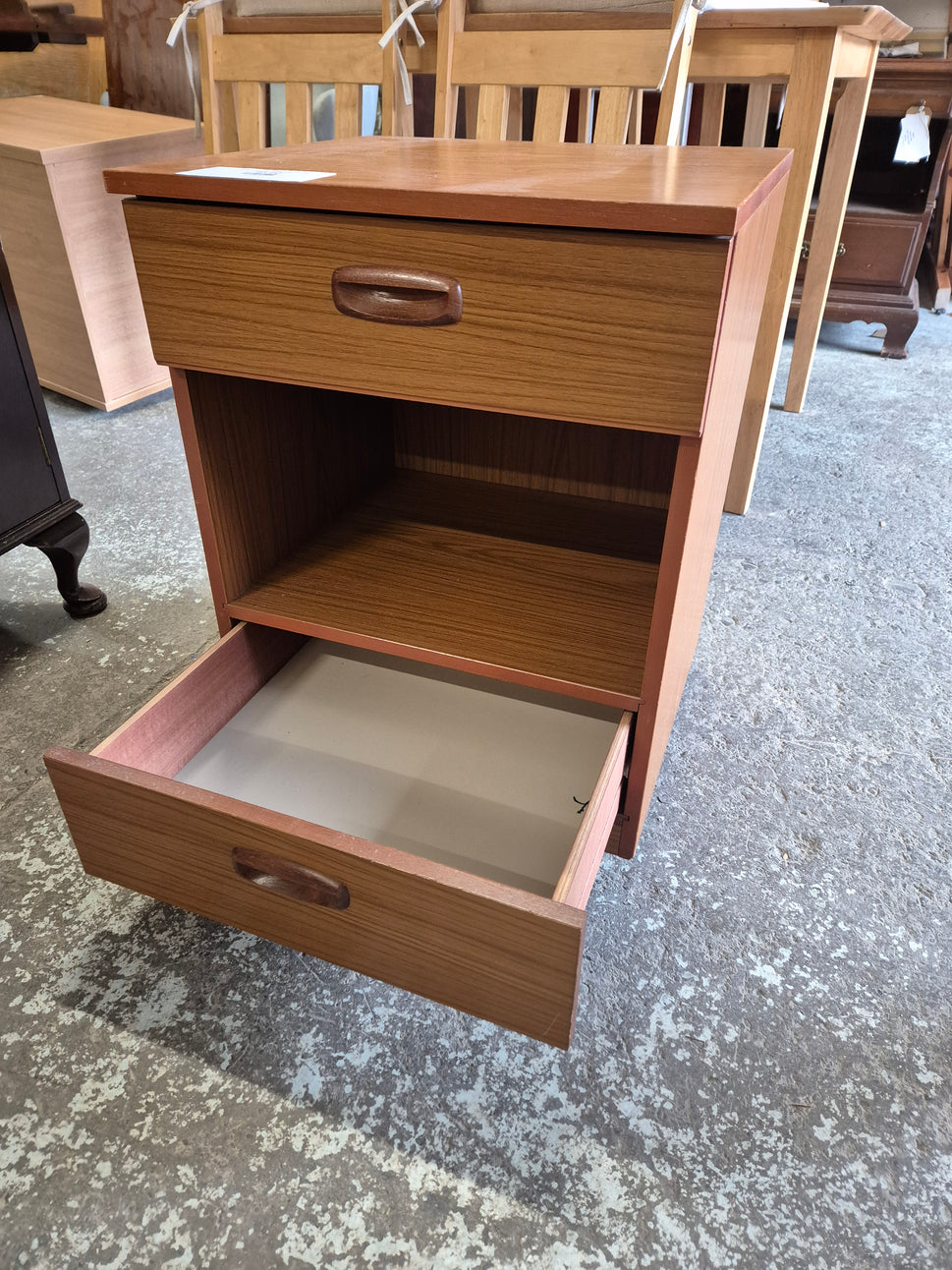 Solid wood 2 drawer bedside locker with shelf