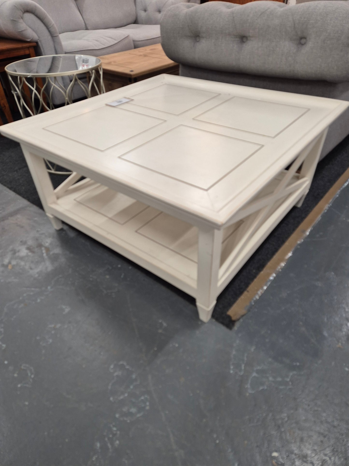 Large white stained solid wood square Laura Ashley low coffee table 3125