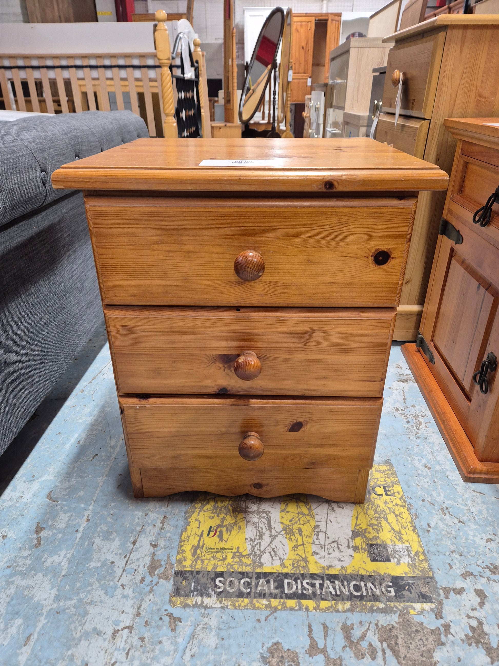 Tall solid pine 3 drawer bedside locker  2125