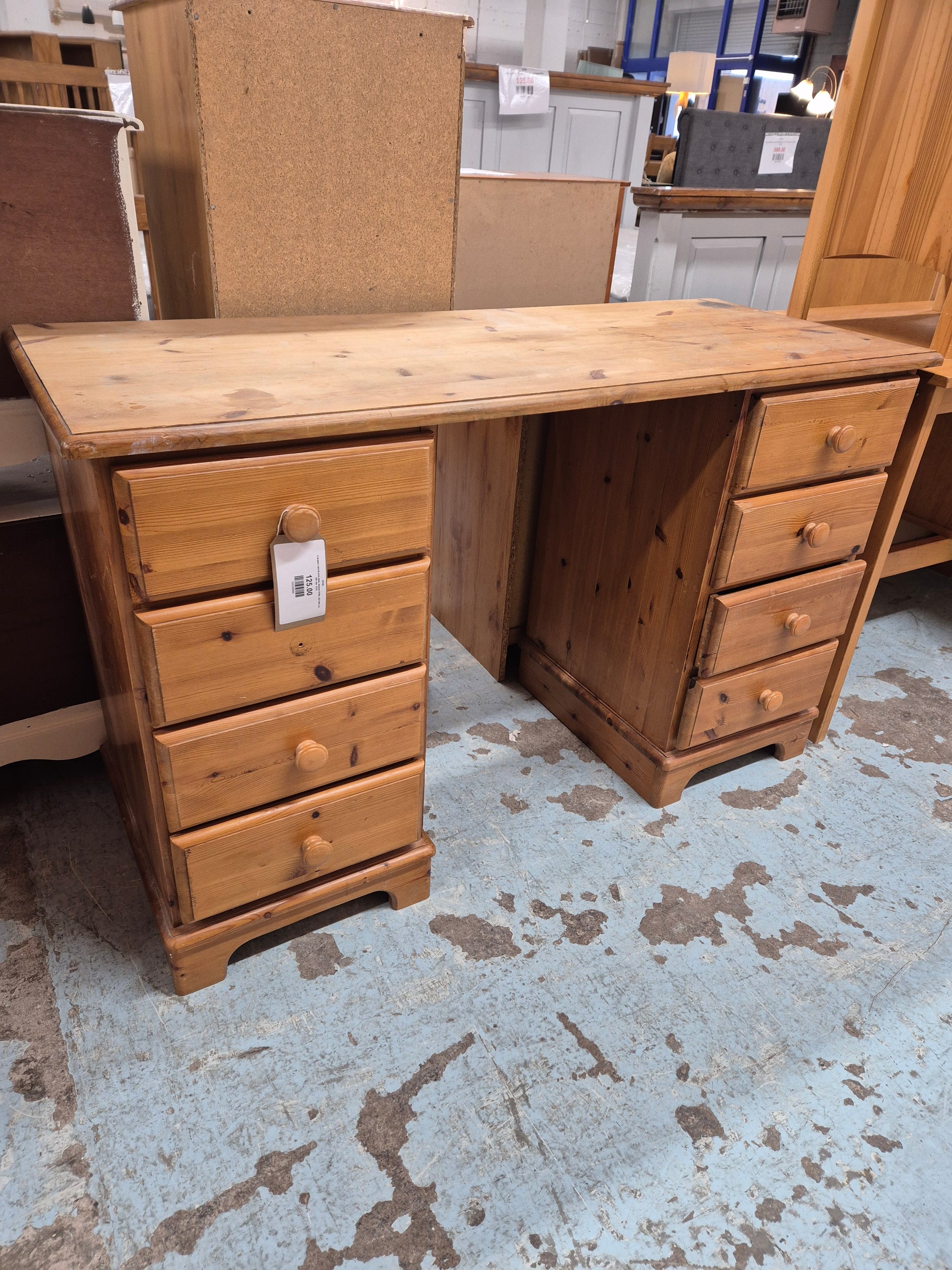 8 drawer natural pine desk, dresser H780 x W 1300 x D 530 mm  3125