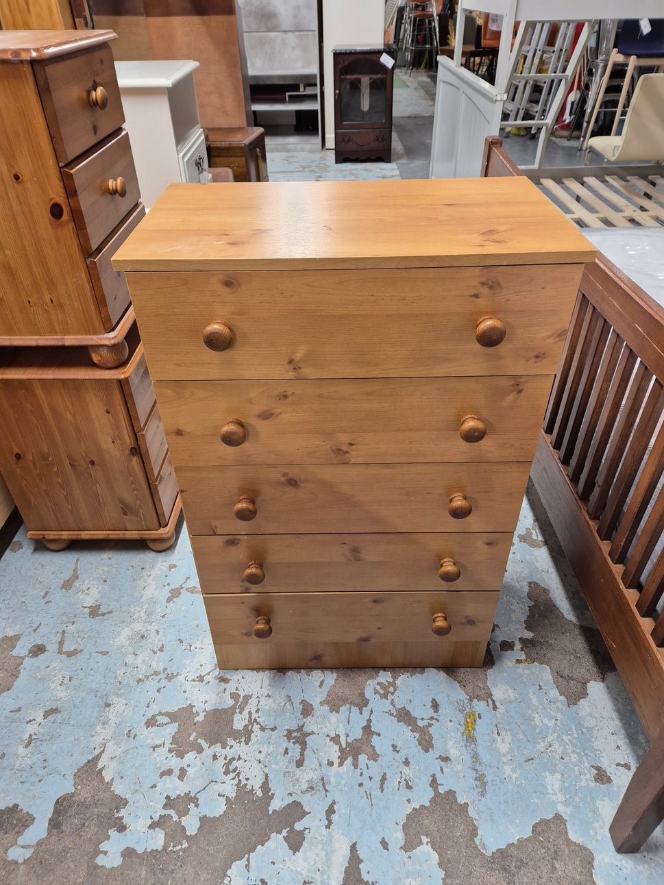 Pine laminate tall 5 drawer chest H 970 x W 610 x D 390 mm 3125