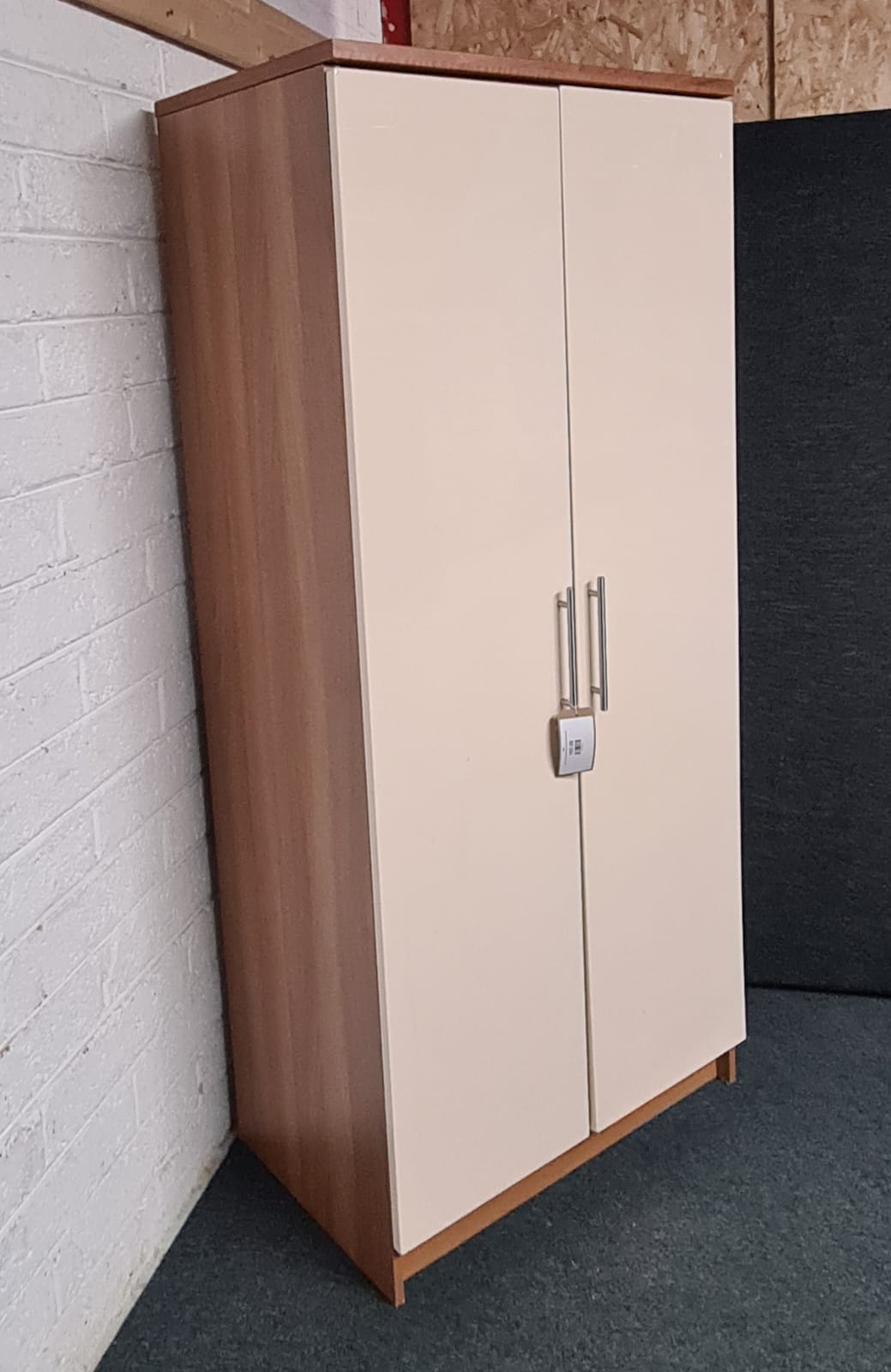 Walnut and white laminate 2 door wardrobe 1225