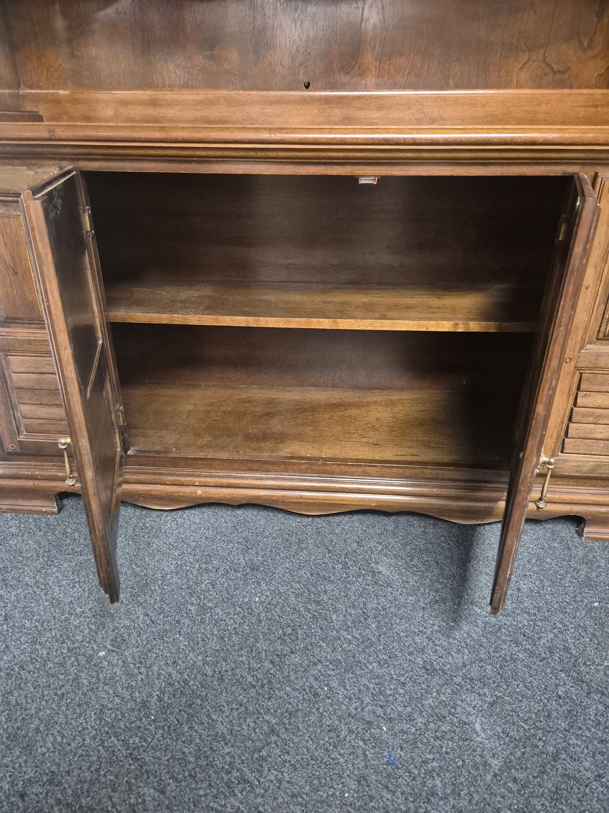 Solid wood dark stained 2 glass door kitchen dresser with base storage (H 2000 x W 1540 x D 430 mm) 1225