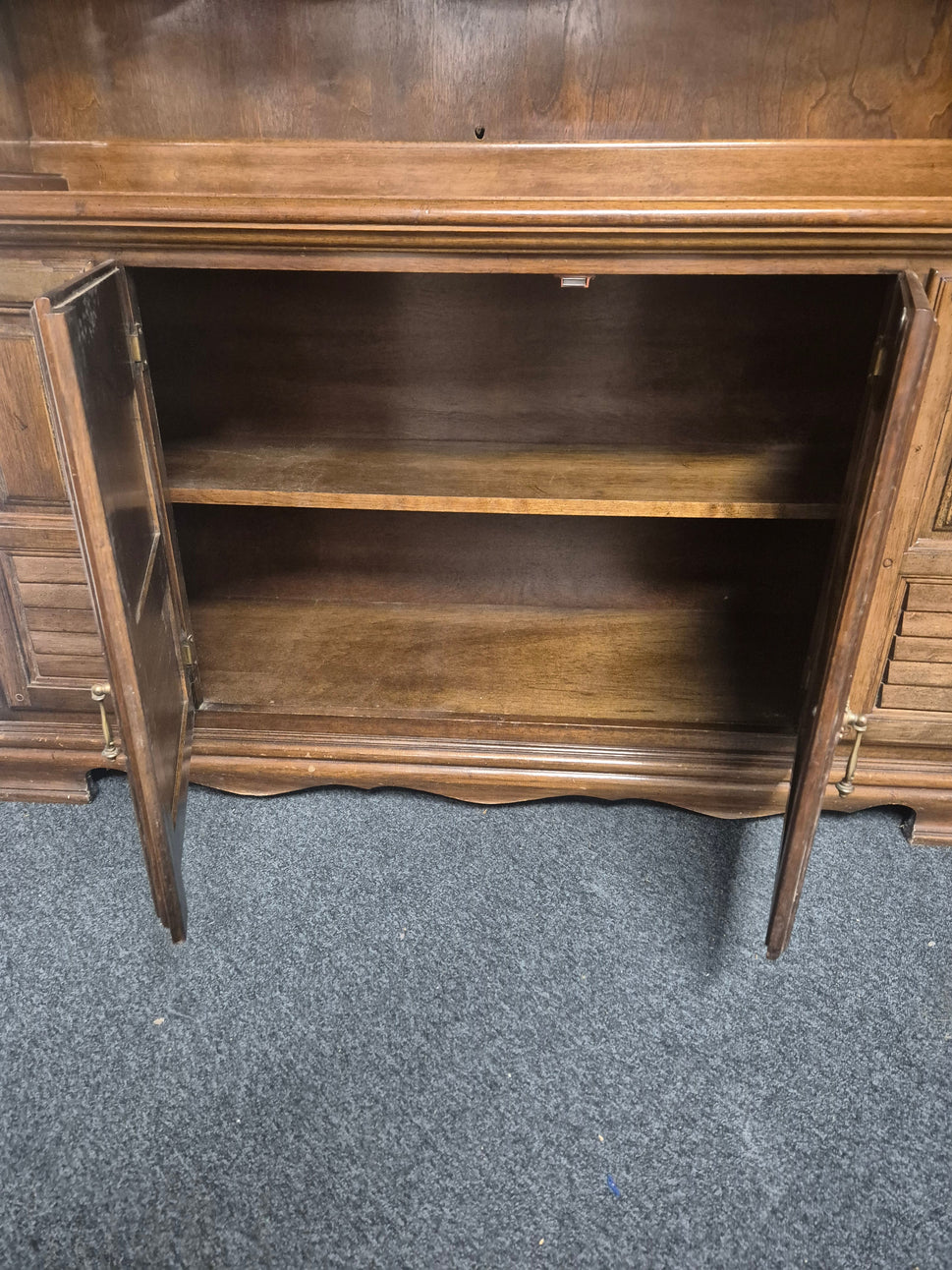 Solid wood dark stained 2 glass door kitchen dresser with base storage (H 2000 x W 1540 x D 430 mm) 1225