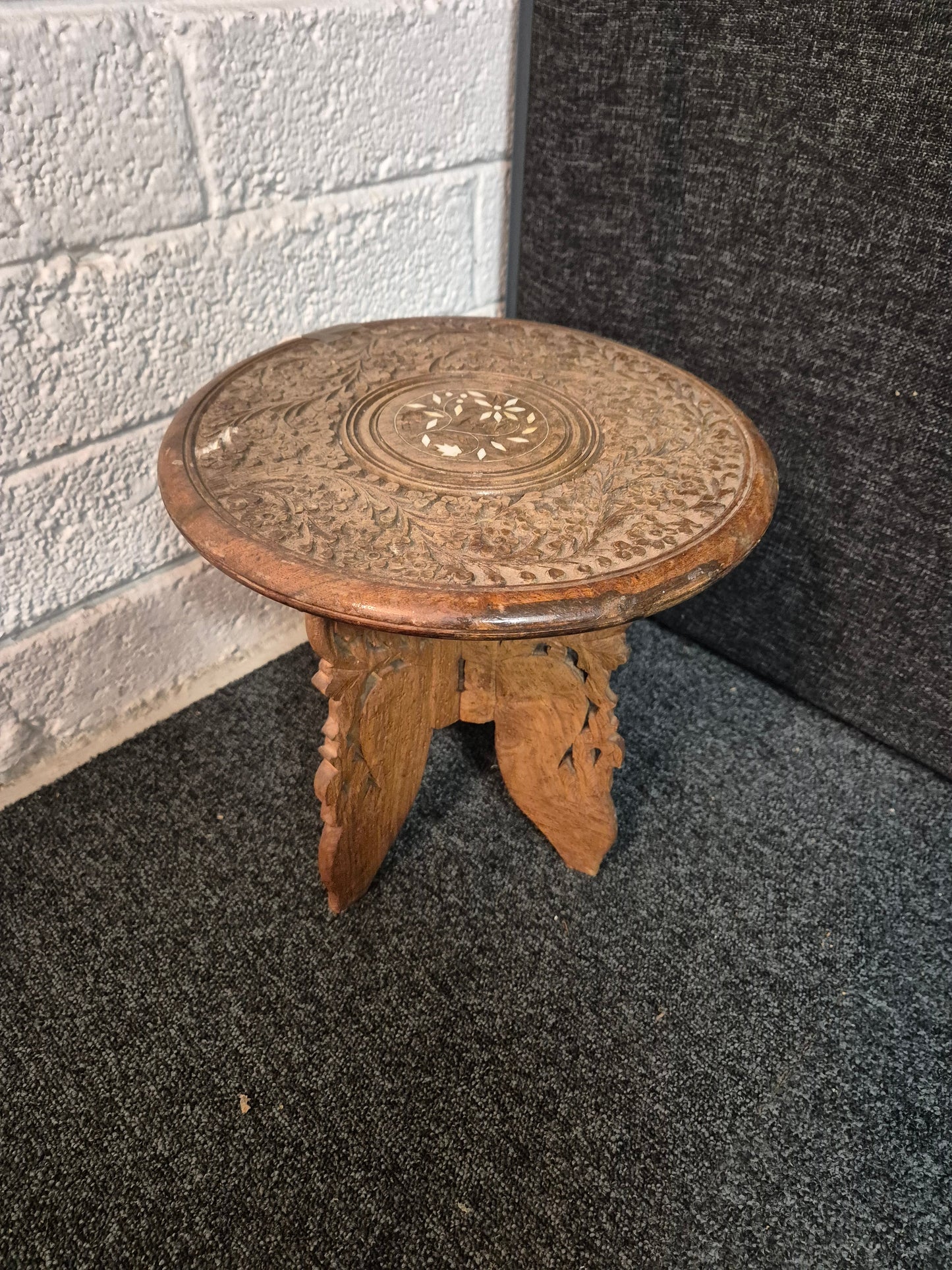 Ornate wooden circular small side table 1225