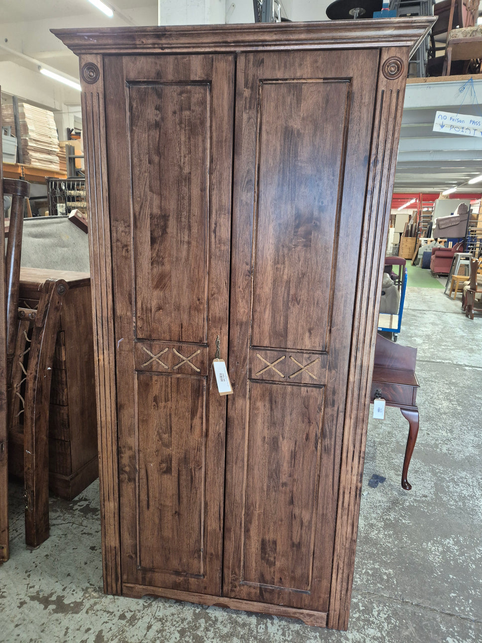 Tall solid dark wood stained wardrobe h 2000 d 640 w 1050 2125