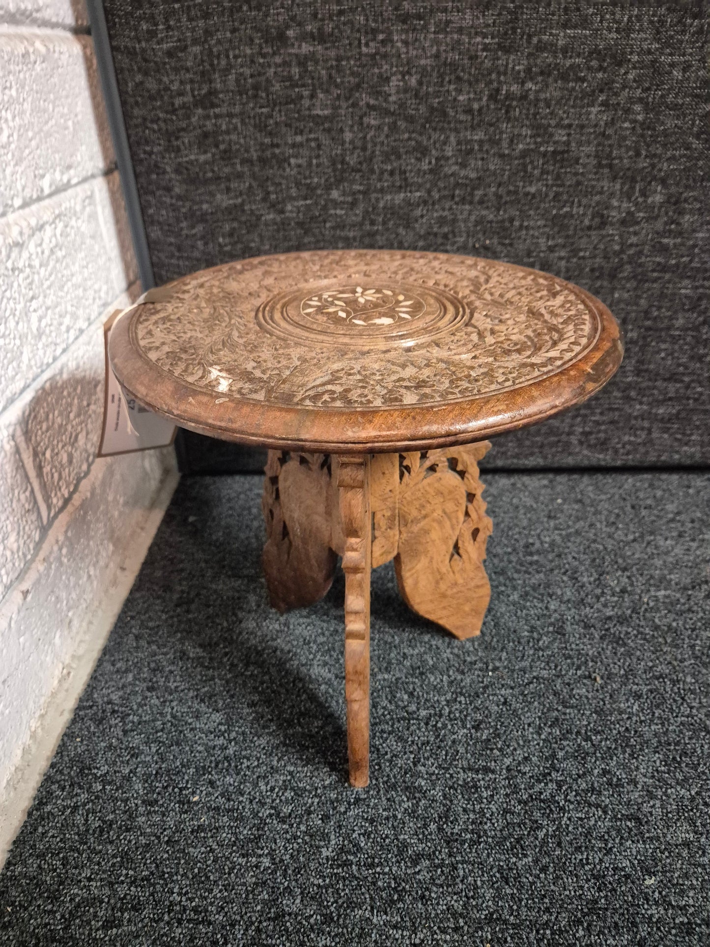 Ornate wooden circular small side table 1225