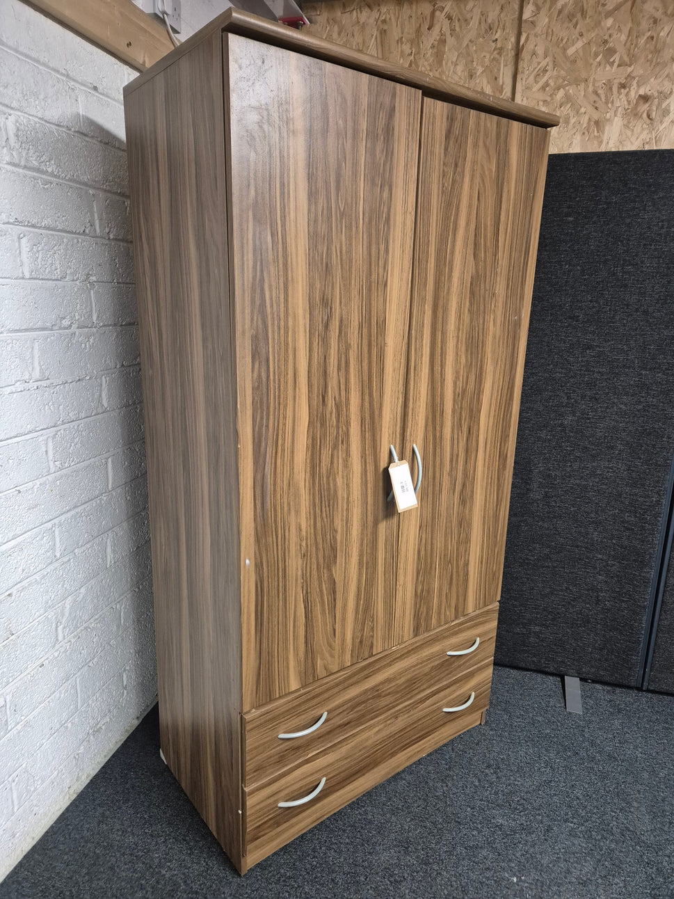Tall 2 door 2 drawer walnut laminate wardrobe (H 1840 xW 620 x D 530 mm) 1225