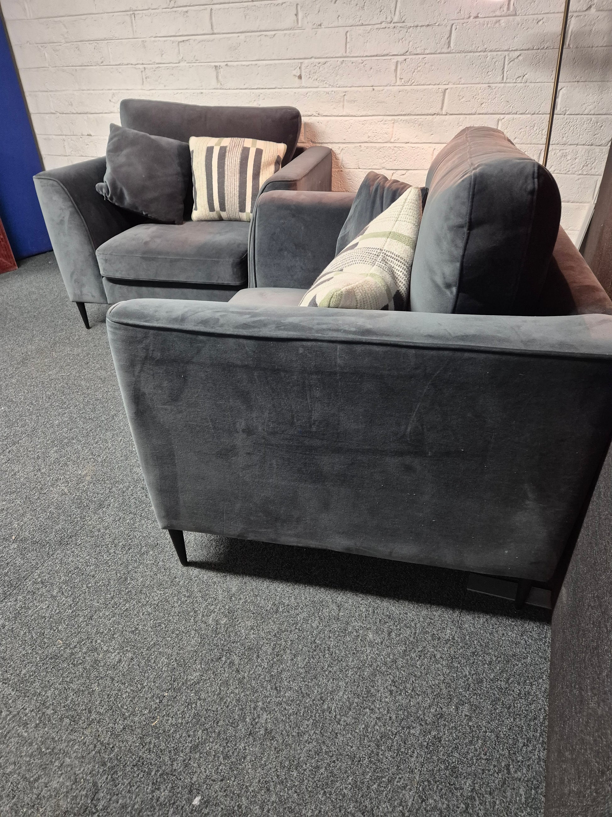 Large dark blue suede armchair  1225