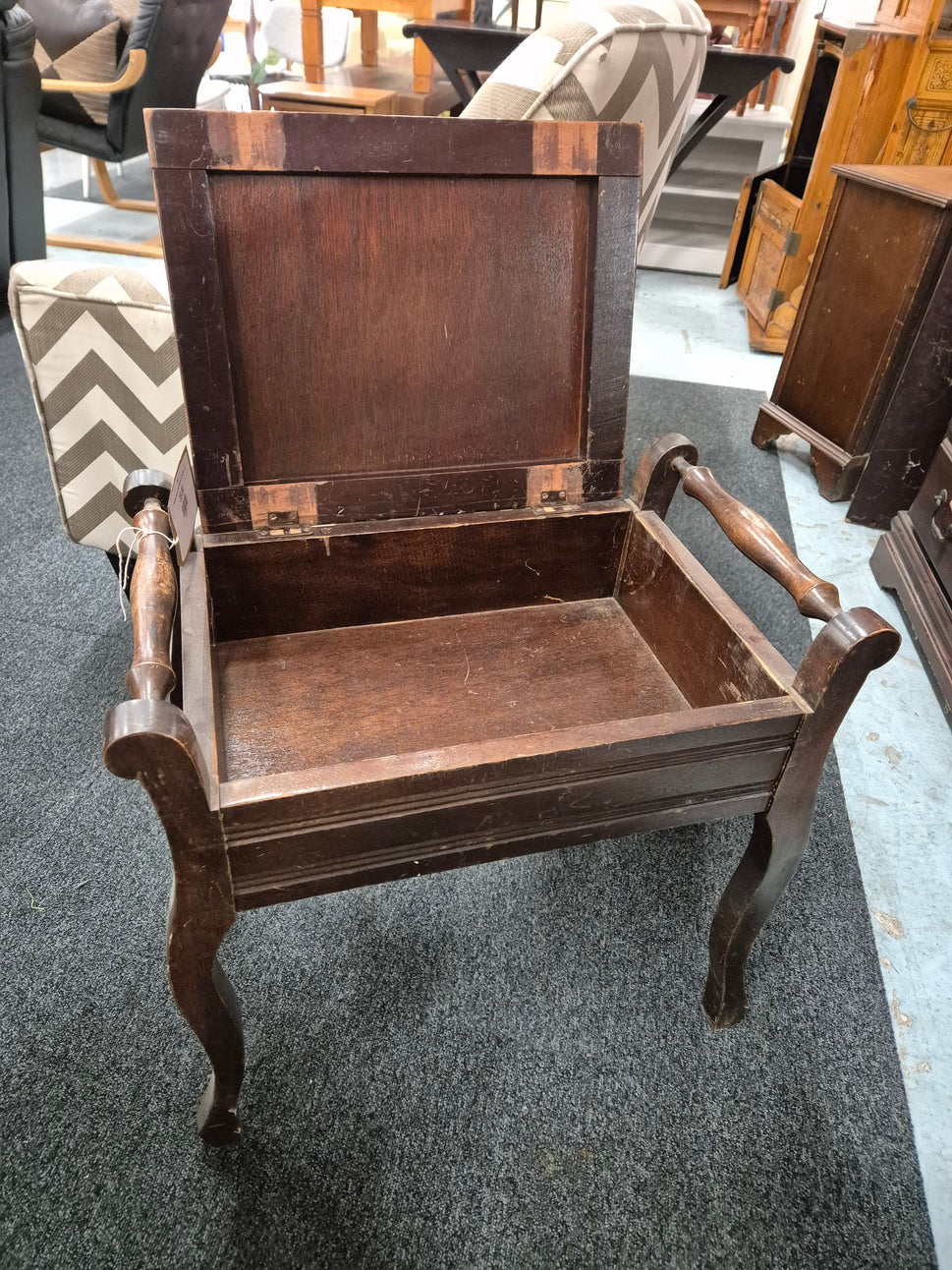 Mahogany footstool with fabric seat and handles 2125