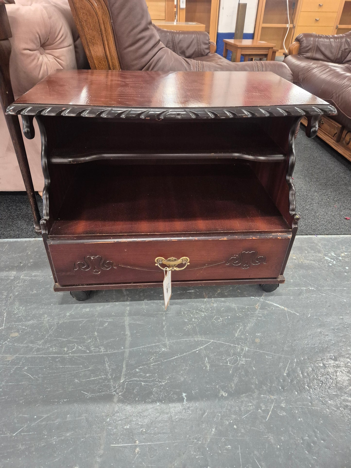 Rossmore mahogany low TV unit with brass handle  3125
