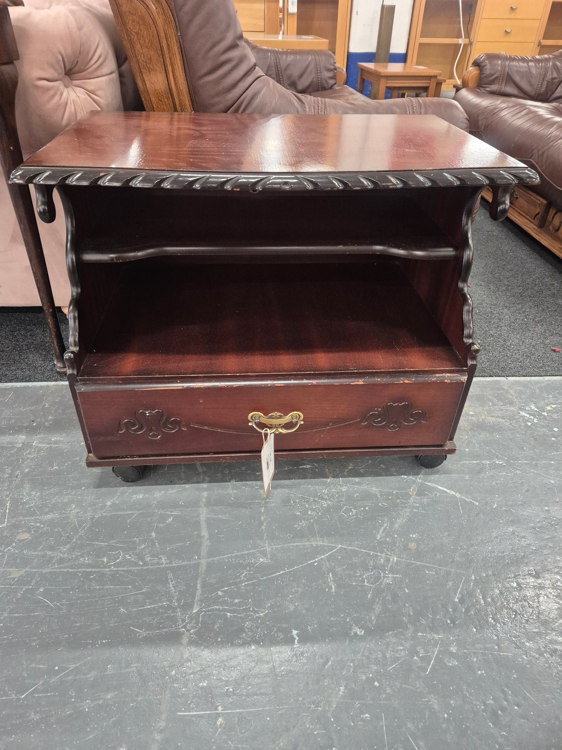 Rossmore mahogany low TV unit with brass handle  3125