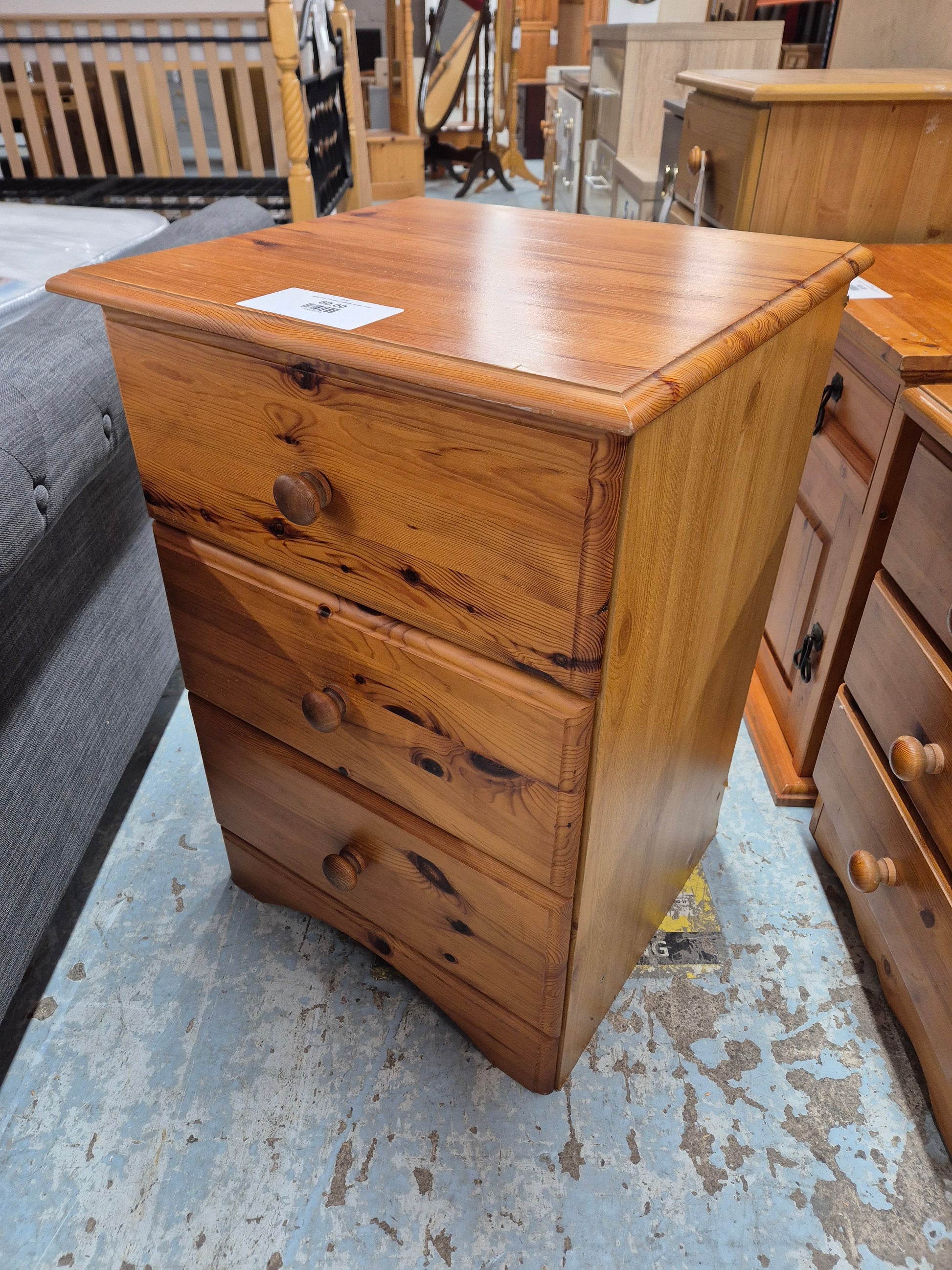 Solid pine 3 drawer bedside locker  2125