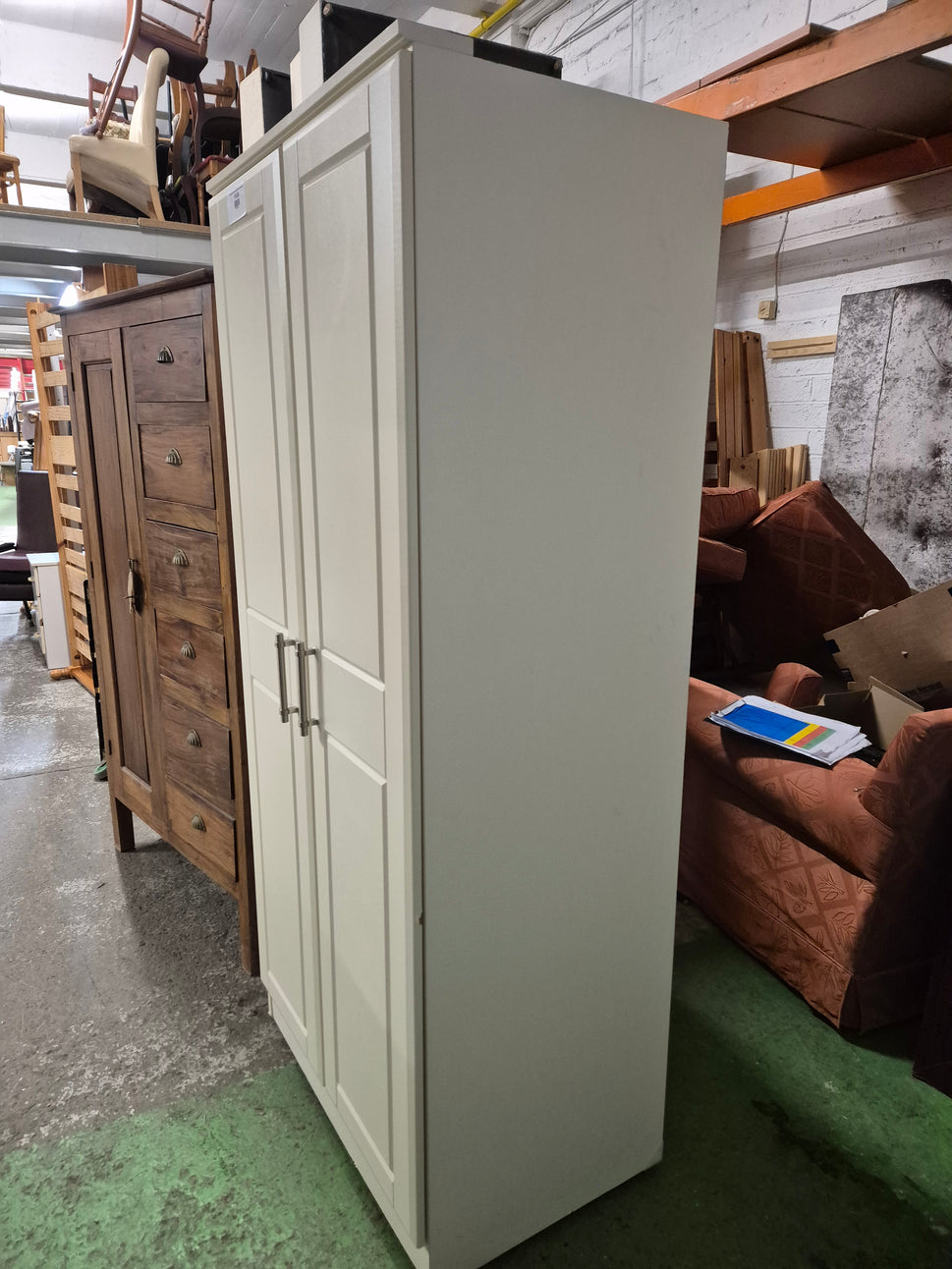 Solid White Two Door Wardrobe With Silver Handles 2125