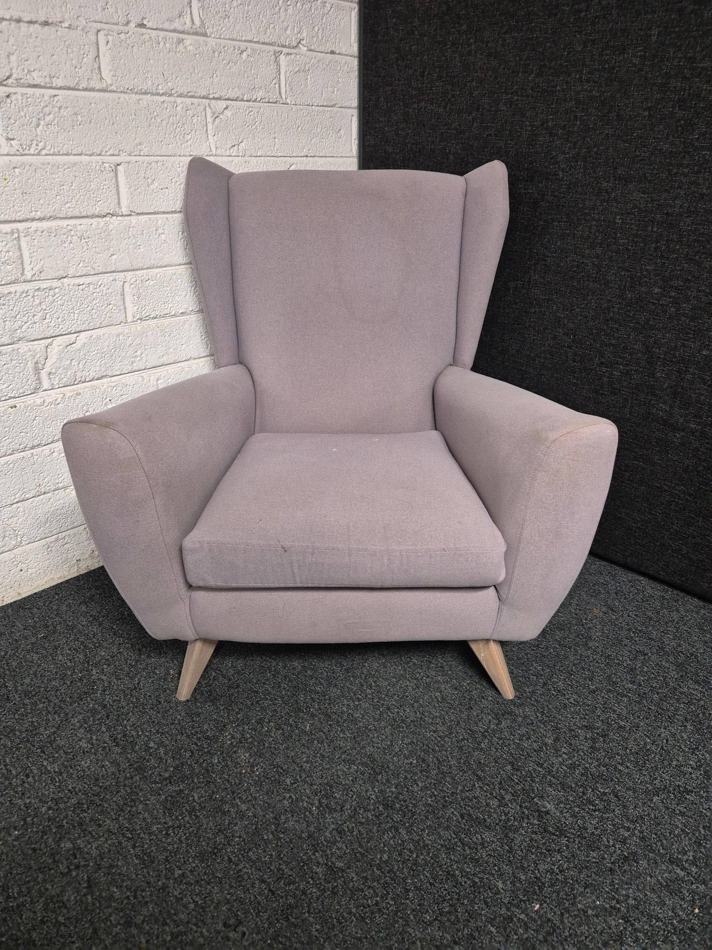 Purple fabric wing back armchair  1225