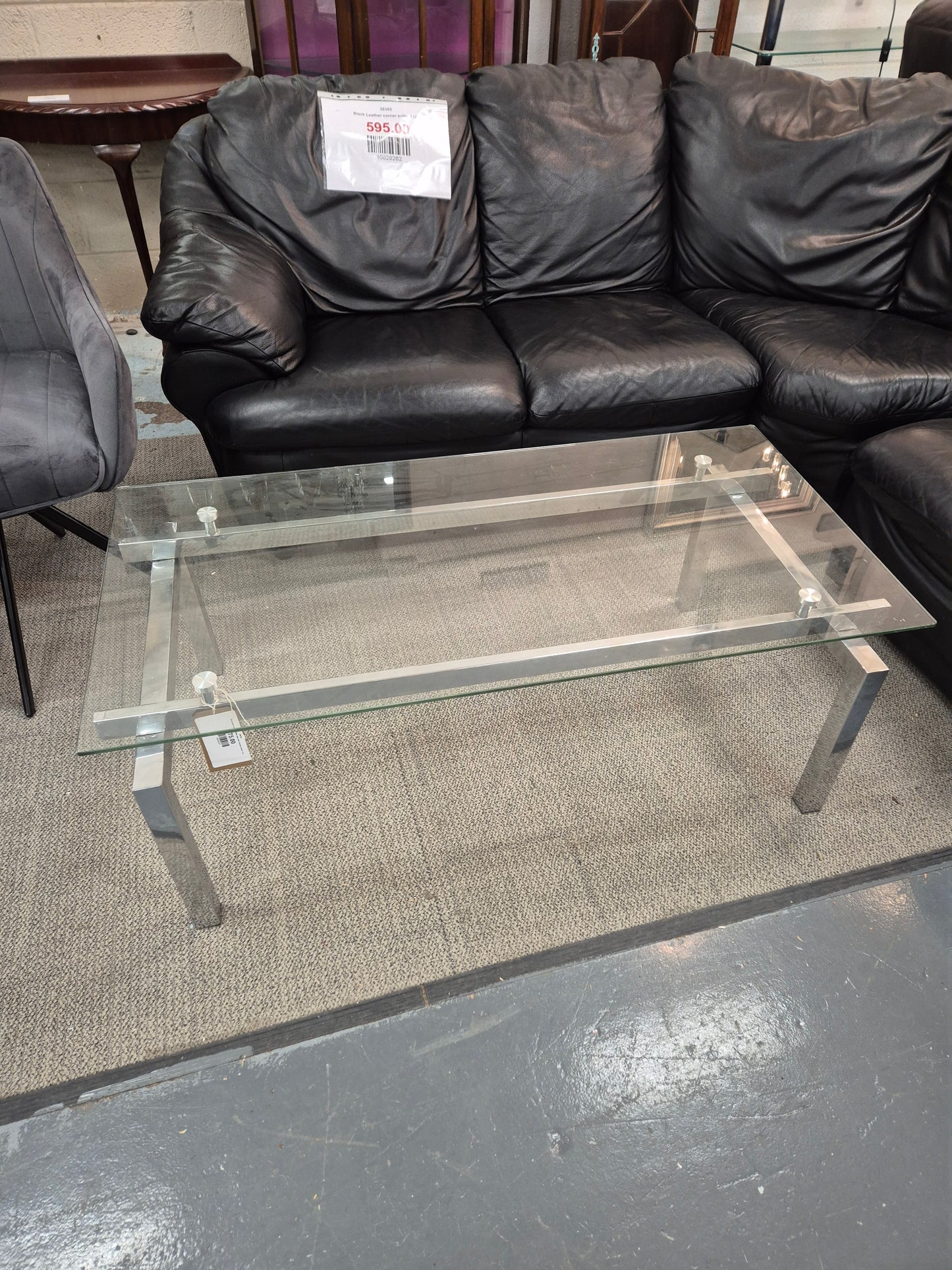 Rectangular glass coffee table with chrome frame 1125