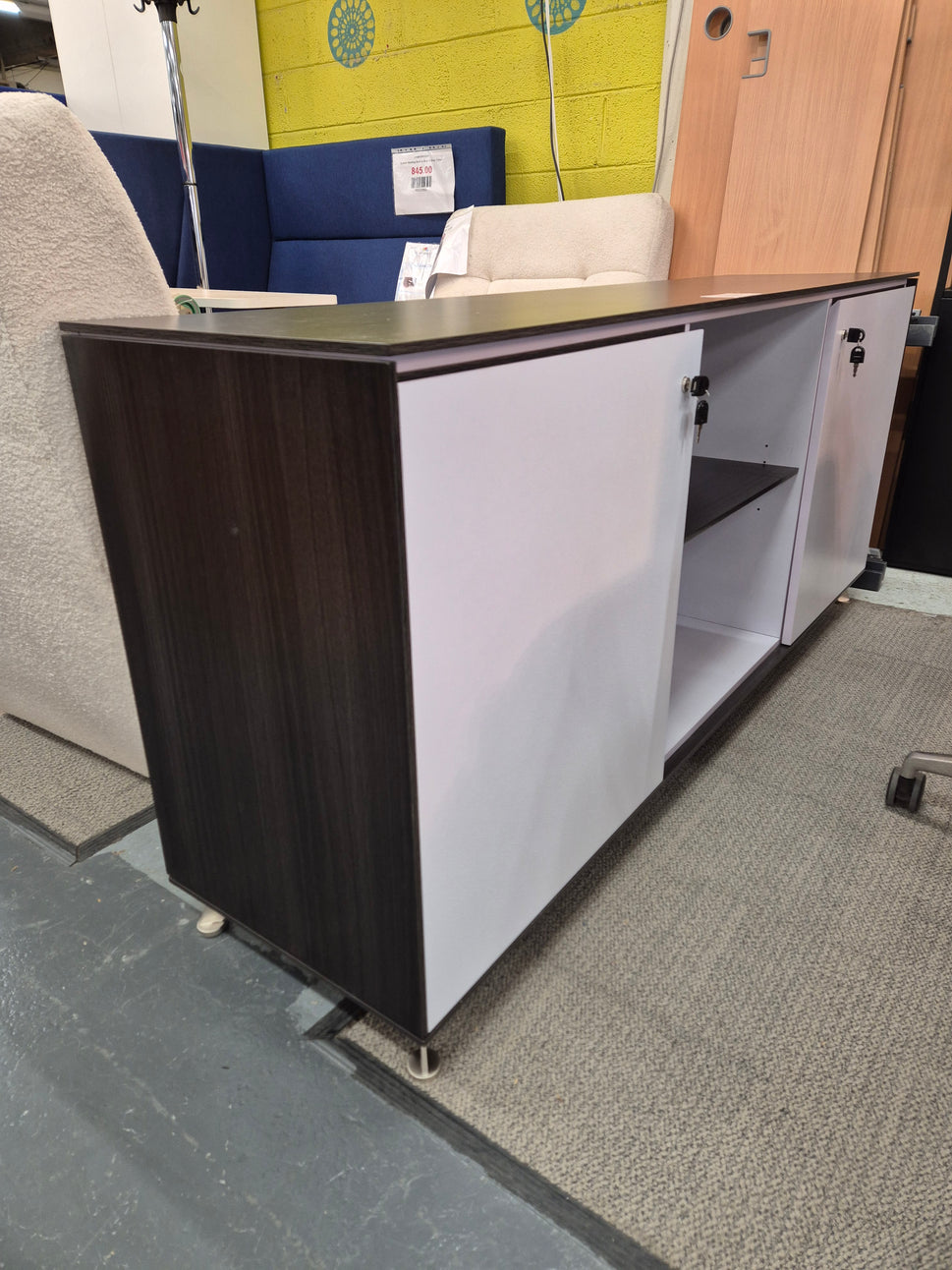 Wenge and white laminate credenza unit1800Lx450Dx800H