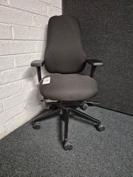 Secondhand Zento Smartchair high back Ergochair chair with height adjustable arms, pump up lumbar support in black fabric