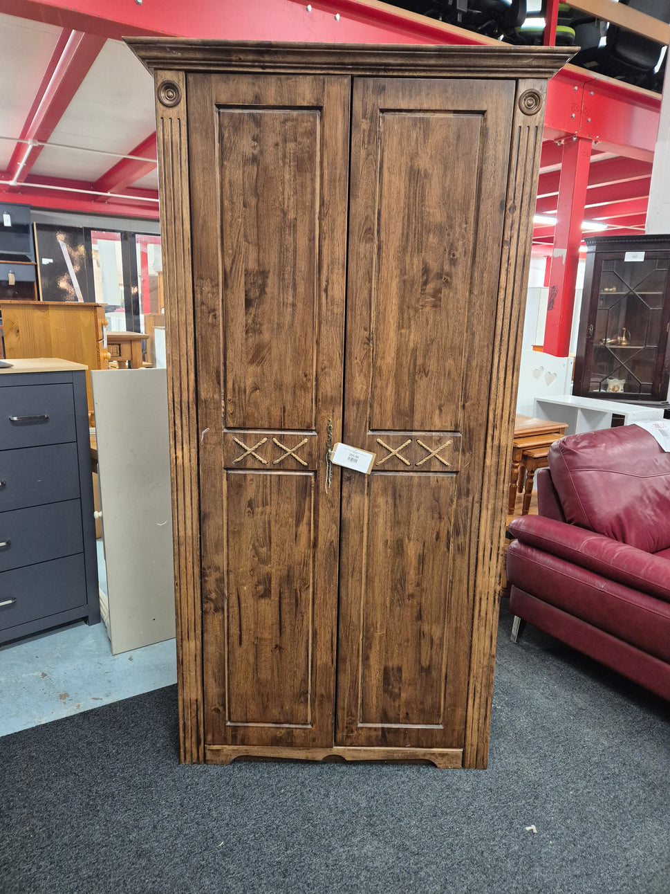 Tall solid dark wood stained wardrobe h 2000 d 640 w 1050 2125