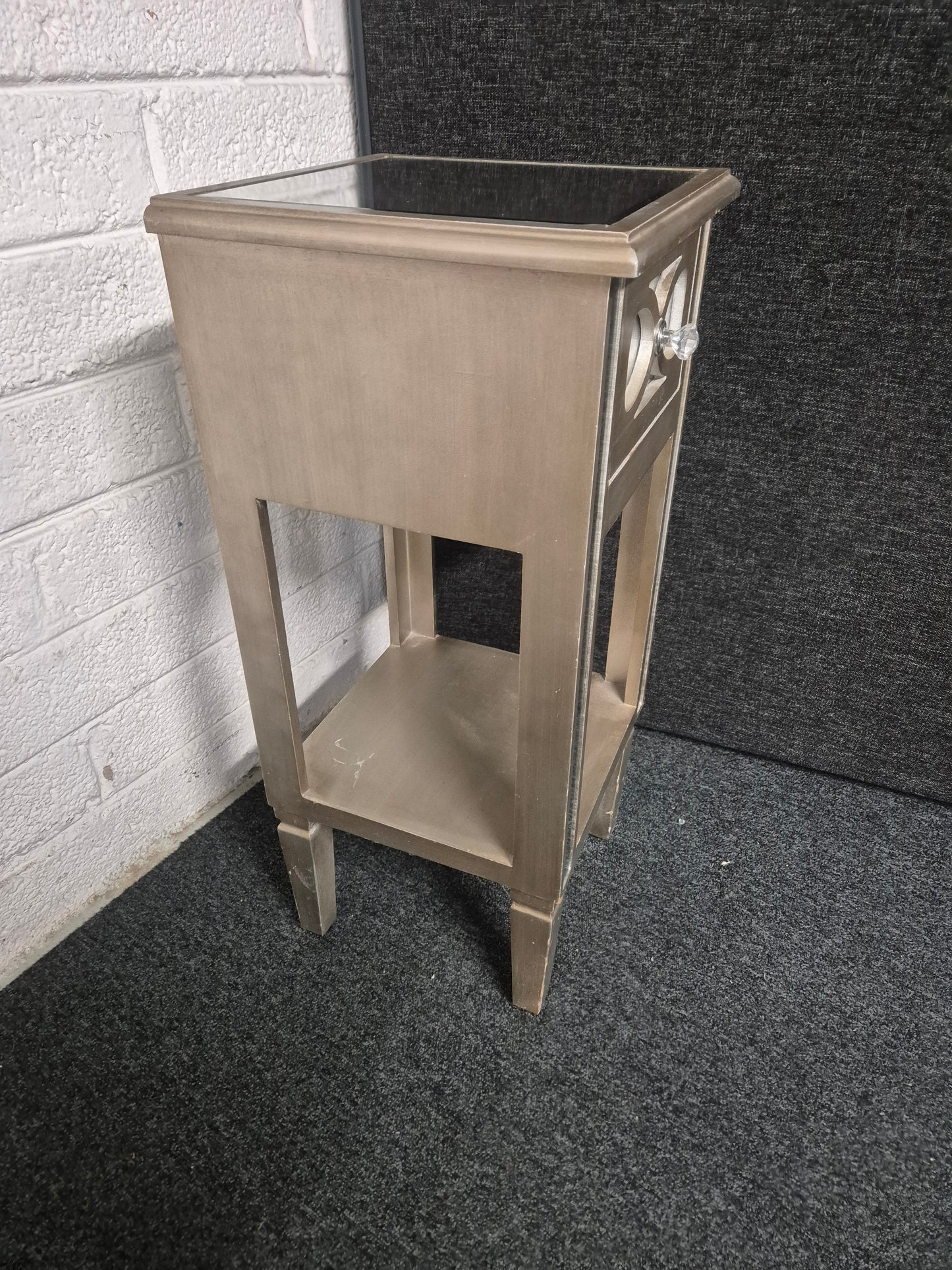 Ornate 1 drawer grey slim lamp stand 3125
