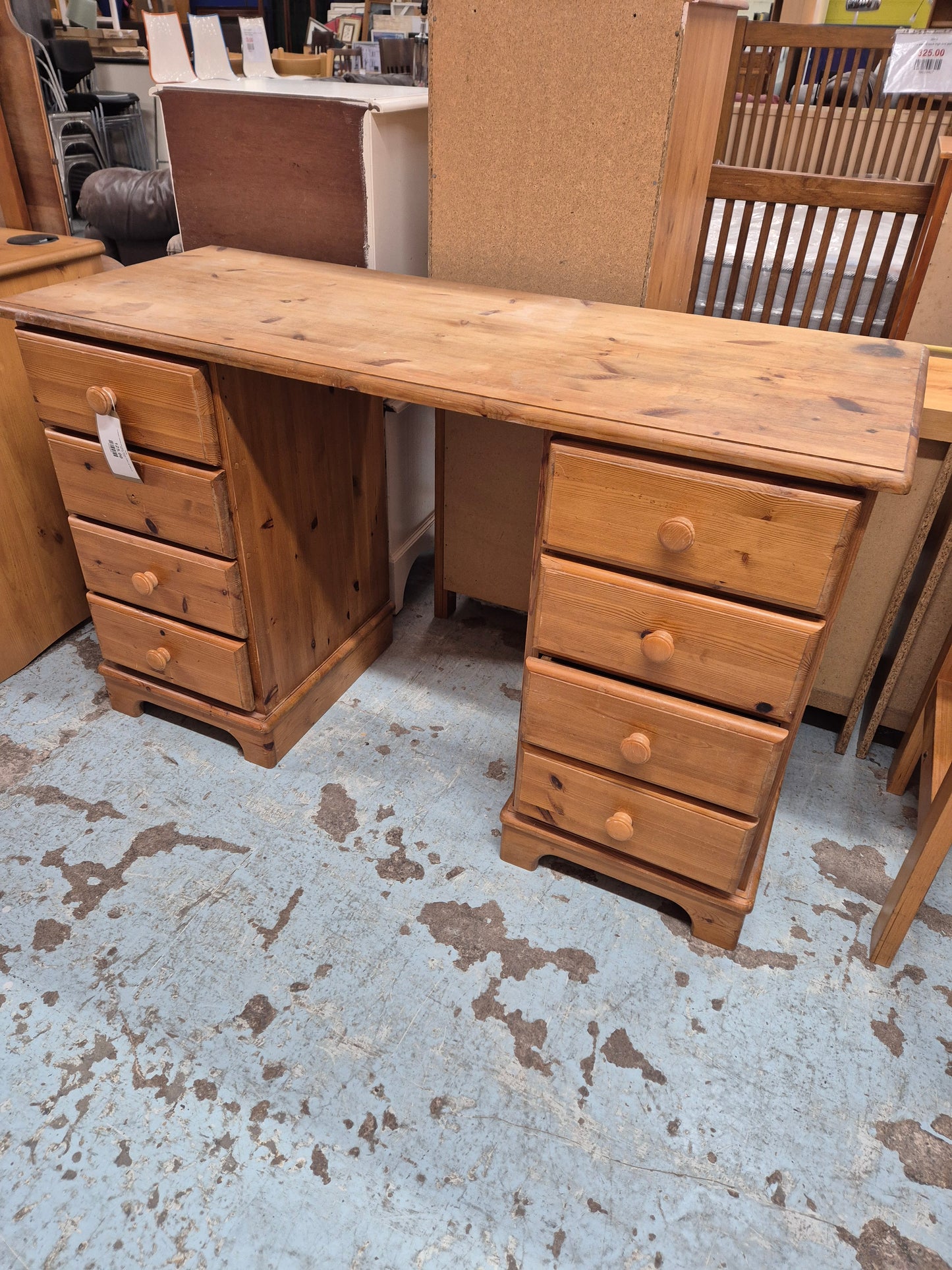 8 drawer natural pine desk, dresser H780 x W 1300 x D 530 mm  3125