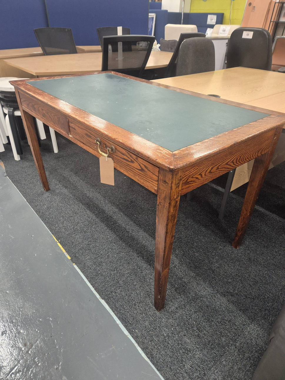 Oak stained partners desk with green leather top and drawers  H 780 x W 1350 x D 750 mm 2125