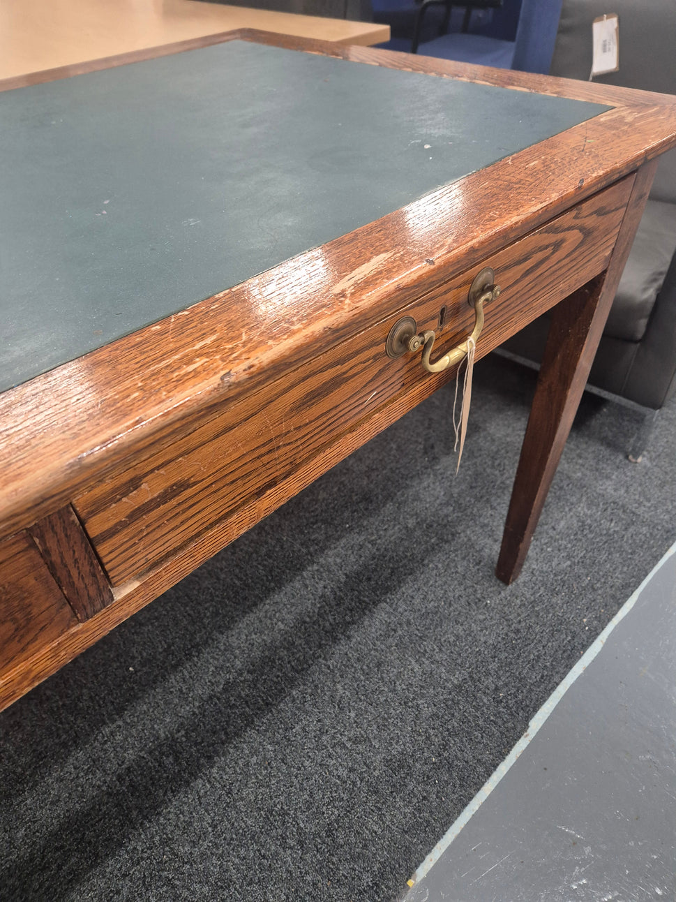 Oak stained partners desk with green leather top and drawers  H 780 x W 1350 x D 750 mm 2125