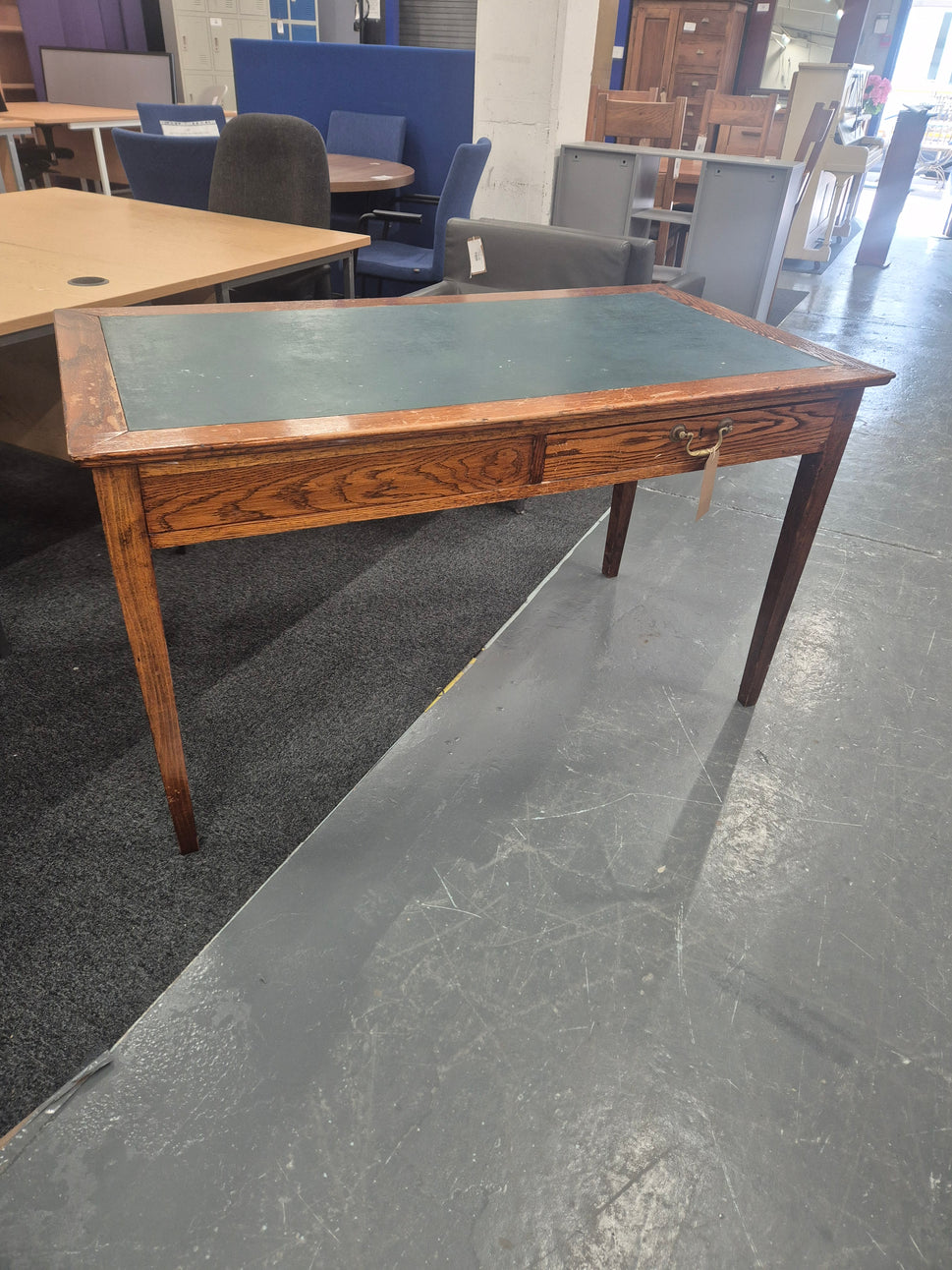 Oak stained partners desk with green leather top and drawers  H 780 x W 1350 x D 750 mm 2125