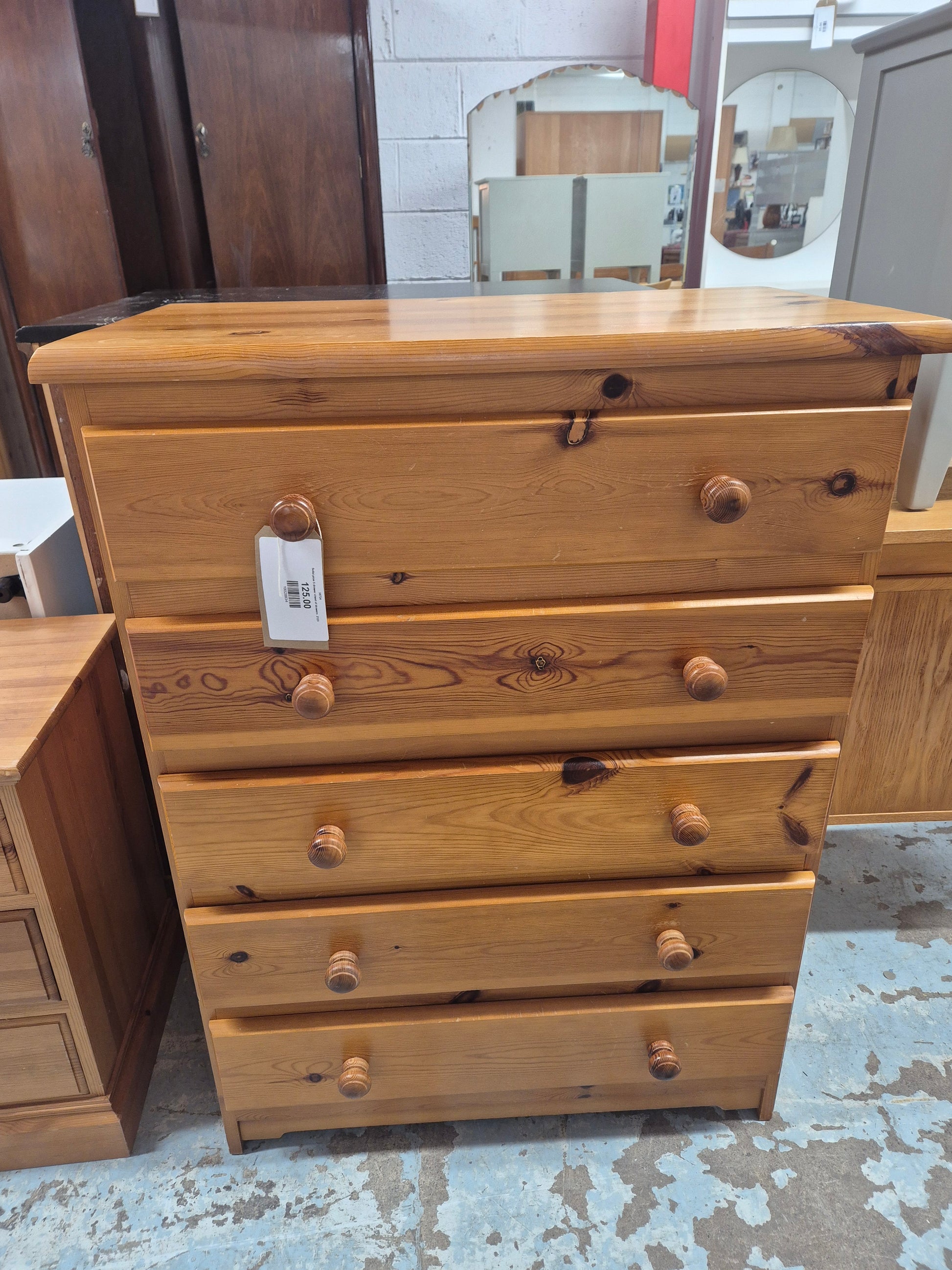 Solid pine 5 drawer chest of drawers  2125