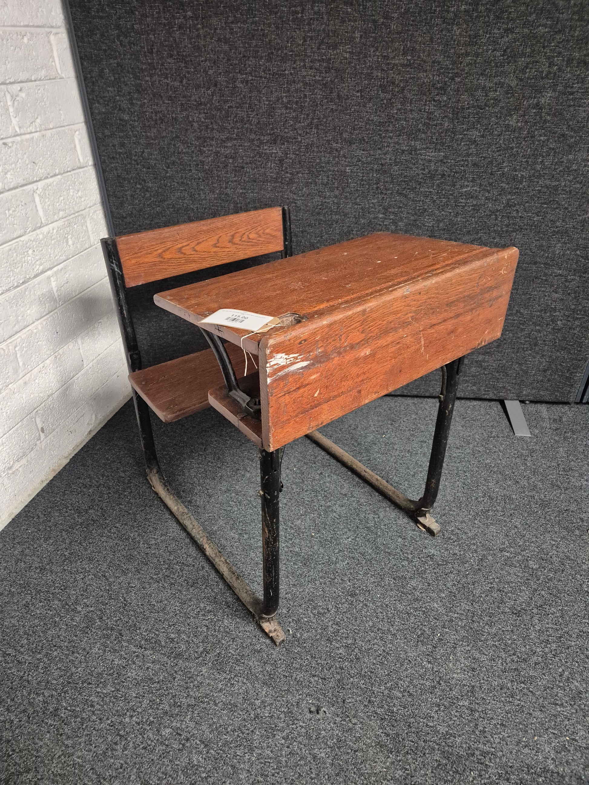 Old cast iron and solid wood school desk and seat%A0 3125