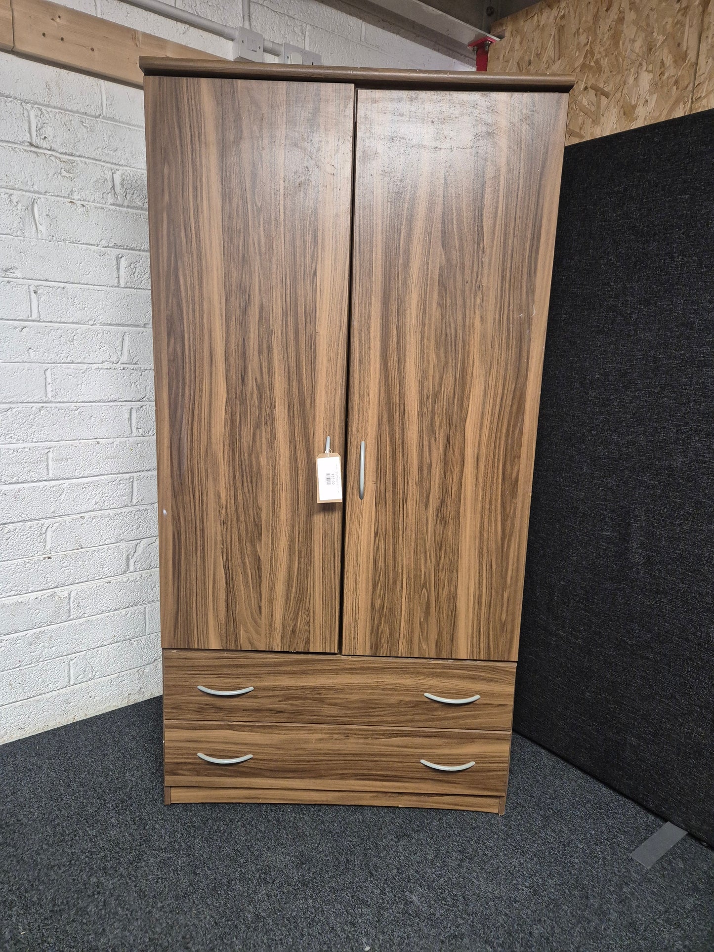 Tall 2 door 2 drawer walnut laminate wardrobe (H 1840 xW 620 x D 530 mm) 1225