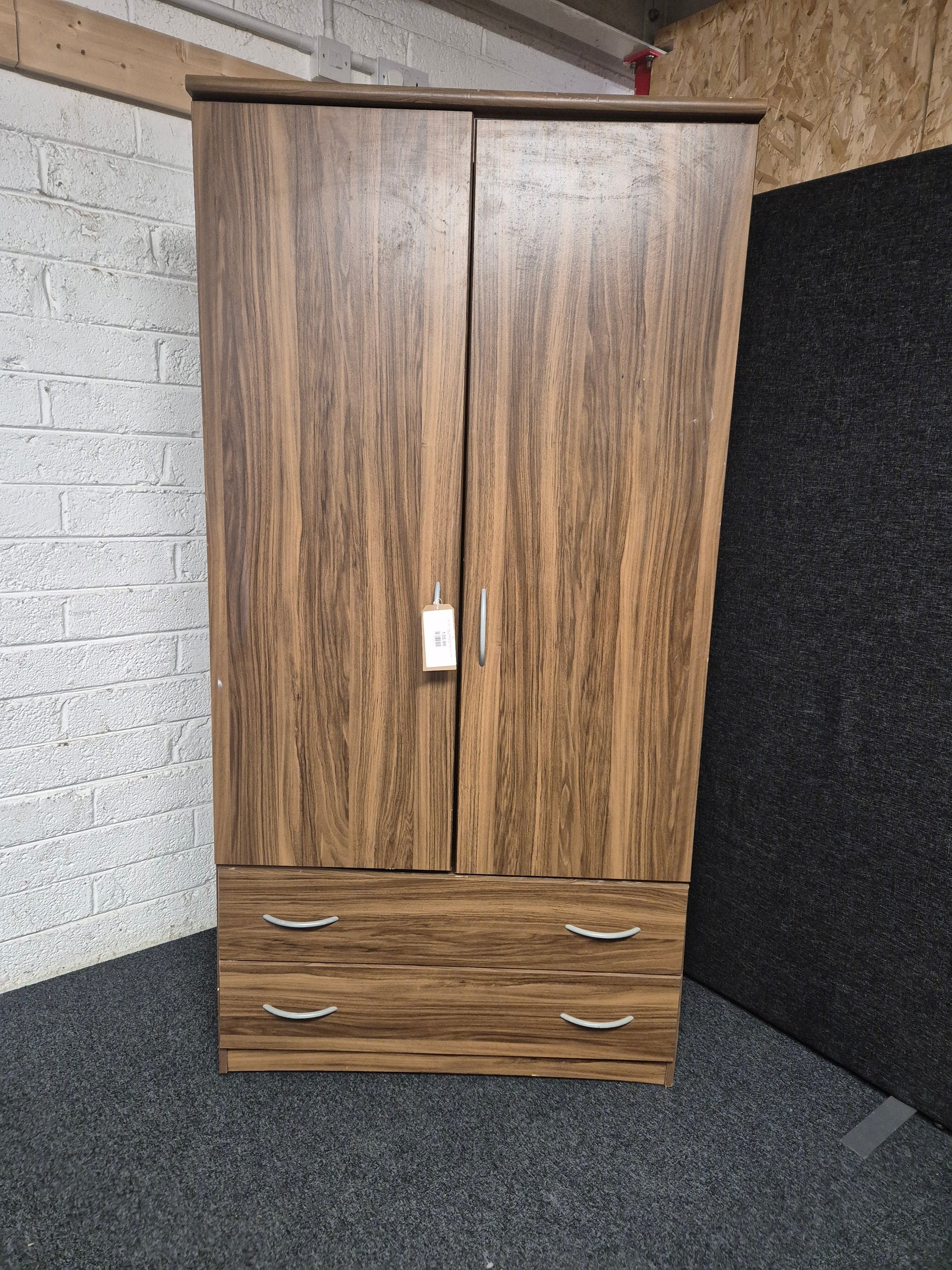 Tall 2 door 2 drawer walnut laminate wardrobe (H 1840 xW 620 x D 530 mm) 1225