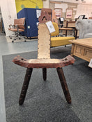 Switch Ornate pine stained stool with calf skin seat 2125 3 image