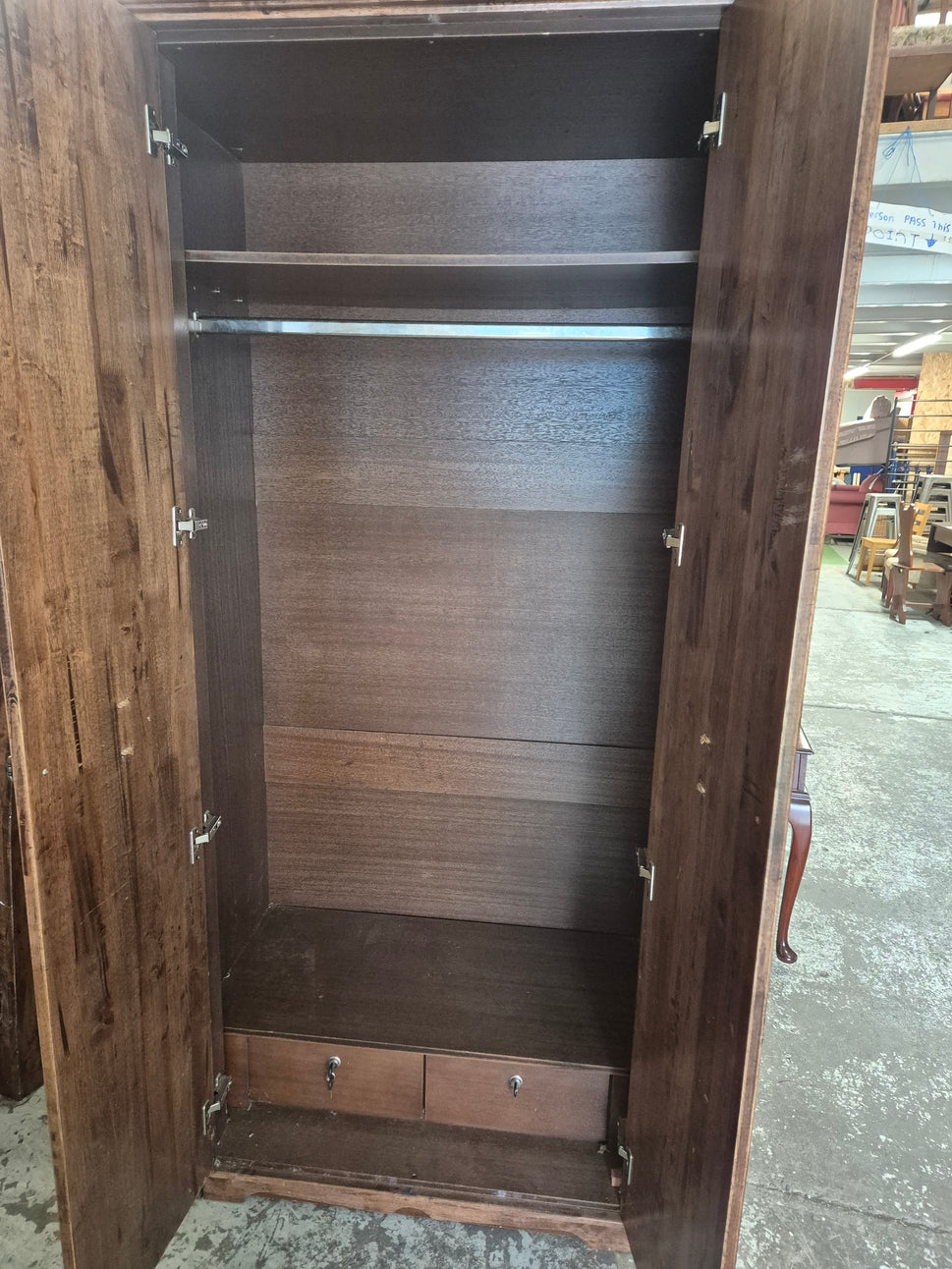 Tall solid dark wood stained wardrobe h 2000 d 640 w 1050 2125
