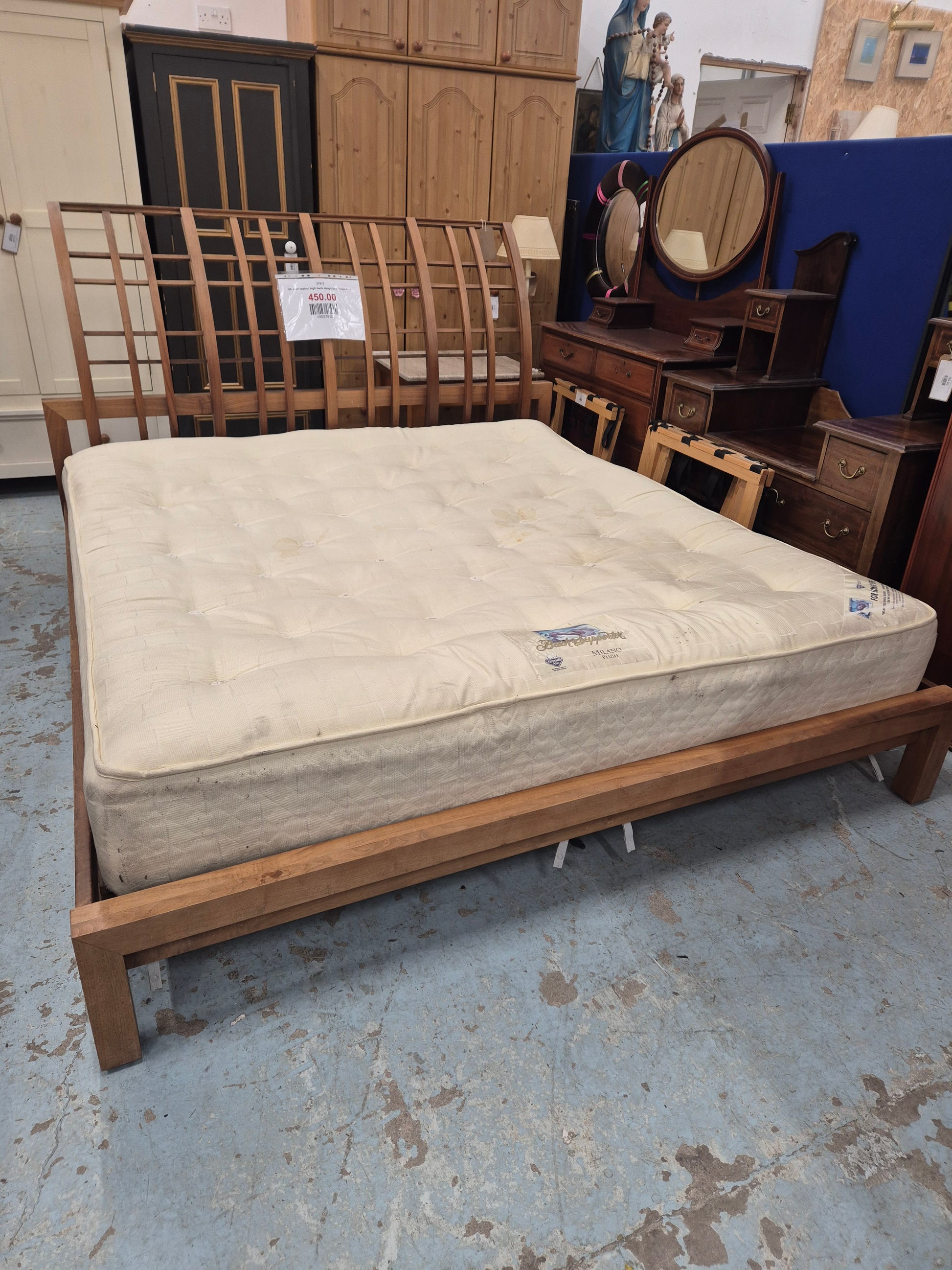 6ft solid walnut high back sleigh bed frame 4224