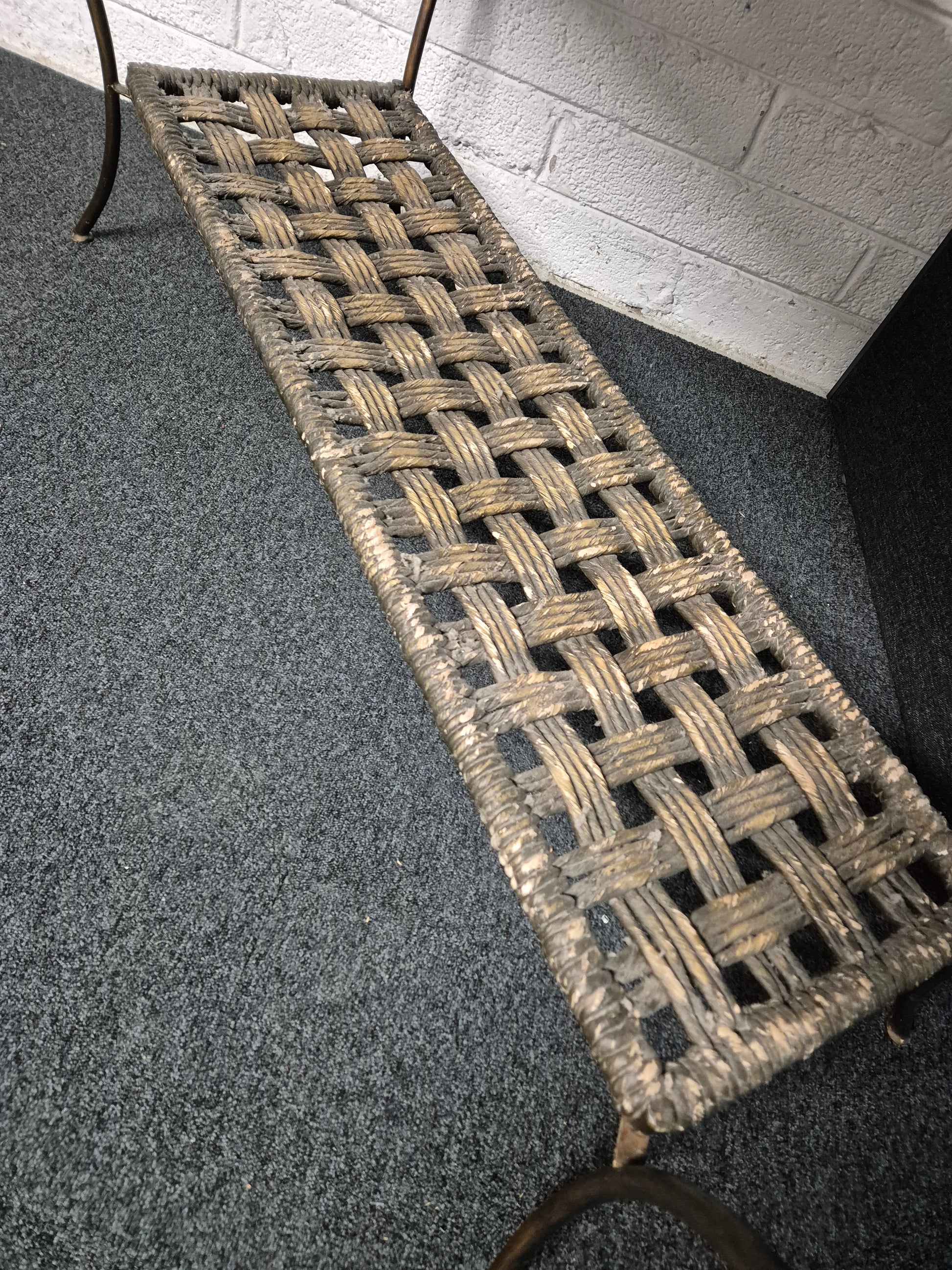 Large stained wood laminate and rattan console table ( H780 x W 1300 x D 520 mm) 3125