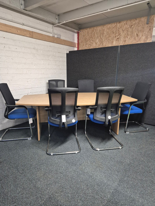 Mature Oak Boardroom Table Complete with 6 Brand New Ronan Meeting Chairs Bundle