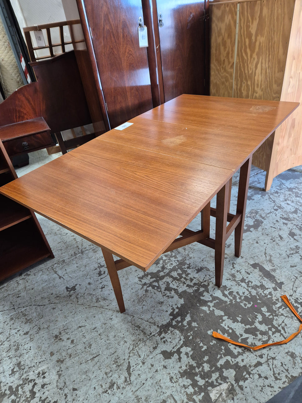 Teak stained rectangular drop leaf kitchen table 