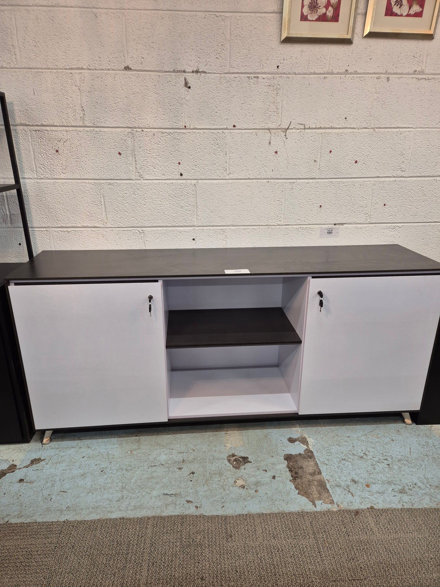Wenge and white laminate credenza unit1800Lx450Dx800H