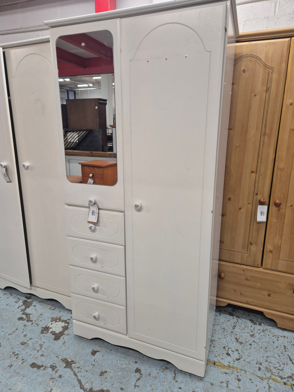 White laminate 2 door 4 drawer wardrobe with central mirror 2125